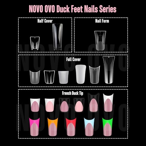 White French Tip Duck Feet Nail Tips BERRY PINK Full Cover Press on Acrylic with Moon Curve, Thick Medim Long Pre-Etched Matte Flare Wide Soft Gel Fake False Nail Extension x 15 Sizes 150 pcs