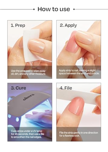 ohora Semi Cured Gel Nail Strips (N Bare Crystal) - Works with Any Lamps, Salon-Quality, Long Lasting, Easy to Apply & Remove - Includes 2 Prep Pads, Nail File & Wooden Stick