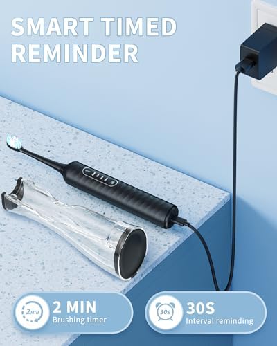 Electric Toothbrush with Water Flosser, 4 in 1 Cordless Toothbrush and Water Flosser Combo for Multiple Users and Needs, Portable for Travel and Home,Black