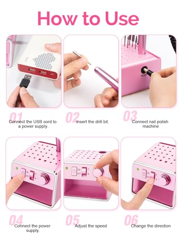 Professional Electric Nail Drill Portable Nail File for Acrylic Gel Nails, 20000RPM Professional Nail Drill Machine for Nail Polish Remover with the Function of Storing Manicure Accessories, Purple