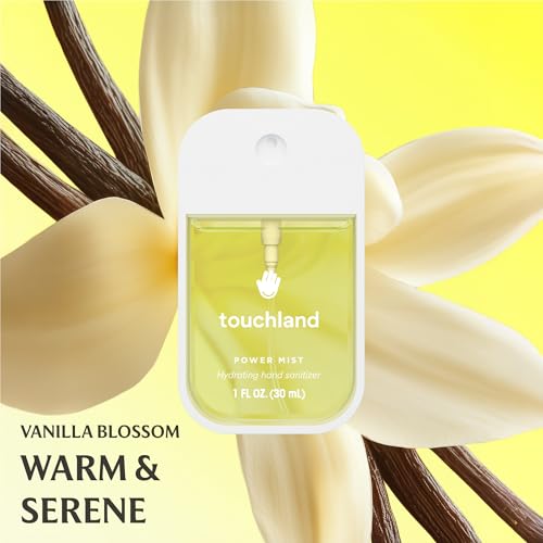 Touchland VANILLA INDULGENCE Body and Hand Essentials (Vanilla Velvet Body & Hair Fragrance Mist, 2 FL. OZ. + Vanilla Blossom Hydrating Hand Sanitizer Spray 1FL.OZ.), Travel Size Set