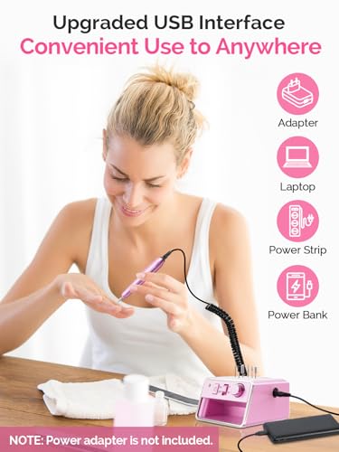 Professional Electric Nail Drill Portable Nail File for Acrylic Gel Nails, 20000RPM Professional Nail Drill Machine for Nail Polish Remover with the Function of Storing Manicure Accessories, Purple
