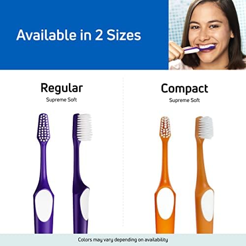 TePe Supreme Toothbrush, Soft Bristle Toothbrush, Tapered Brush Head for Sensitive Teeth and Gum Care, Adult, 3 Pack
