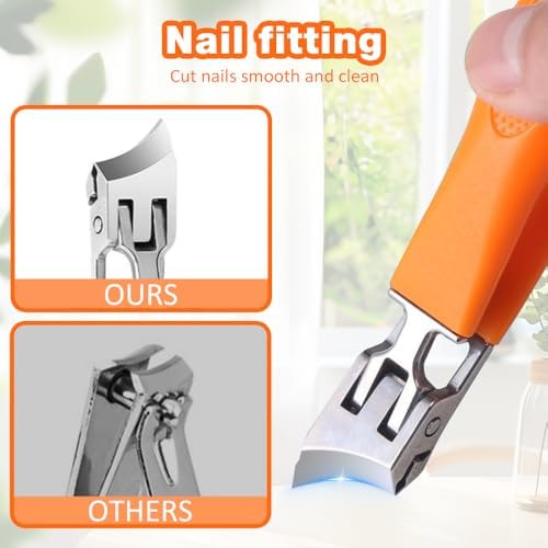 Wide Jaw Opening Anti-Splash Slanted Nail Clipper, Long Handle Splashproof Nail Clippers, Nail Clippers for Ingrown Nails, Wide Mouth Toe Nail Clippers, Household Slanted Nail Clippers (Black)