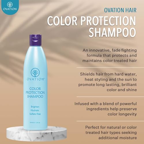 Ovation Color Protection Shampoo - Brightens and Hydrates Treated Hair - 12 oz - With Rice Bran, Avocado, Passionfruit Seed Oils