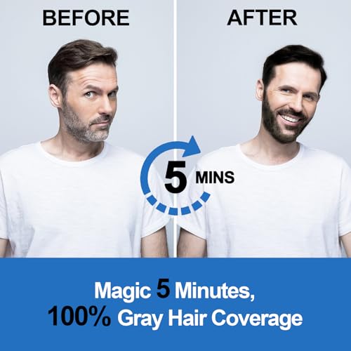 Men's Black Beard Dye, Black Hair Dye for Gray Hair Coverage, 3 in 1 Hair Dye Shampoo, Mustache & Beard Dye for Men, Quick & Easy to Use at Home, Long Lasting Beard Color for Men 200ML