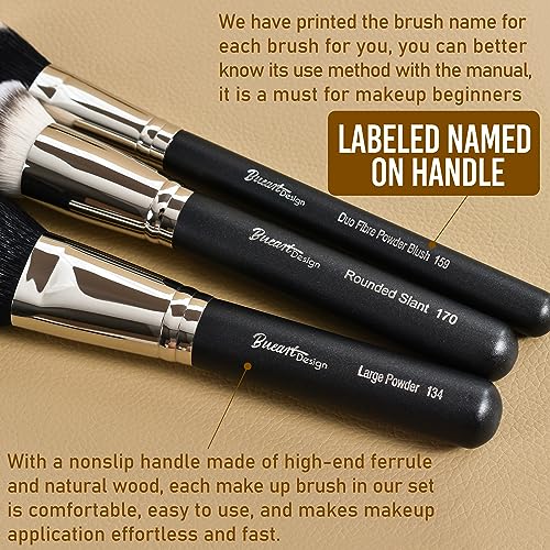 Makeup Artist MUST HAVES 42Pcs Makeup Brushes Set with Real Natural Goat Hair By BUEART DESIGN (42Pcs Matte Pearl Black)