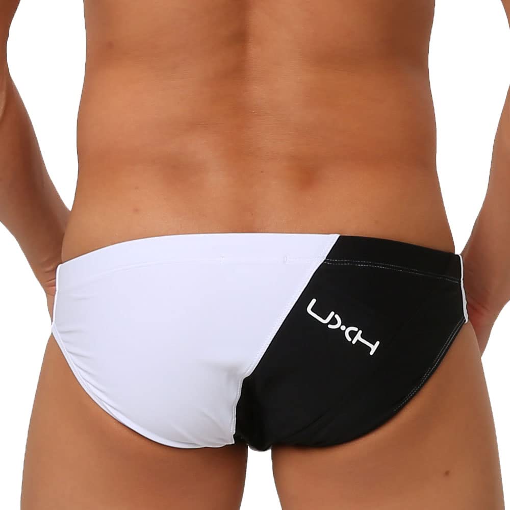 UXH Swimwear Men Sexy Swim Briefs Back Pocket Swimsuits Swim Briefs Bikini Board Surf Shorts Trunk (White&Black,TAG M US S,Small)
