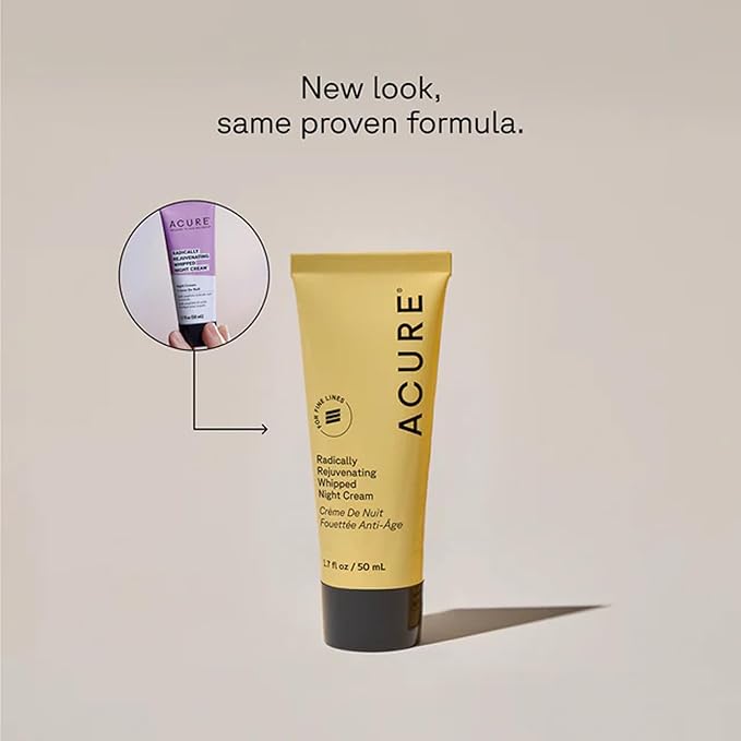 Acure Radically Rejuvenating Whipped Night Cream - Anti Aging Peptide Night Face Cream for Women & Men, Hydrating & Renewing Moisturizer, Softens Fine Lines w/Vitamin C - 1.7 fl oz (2 Pack)