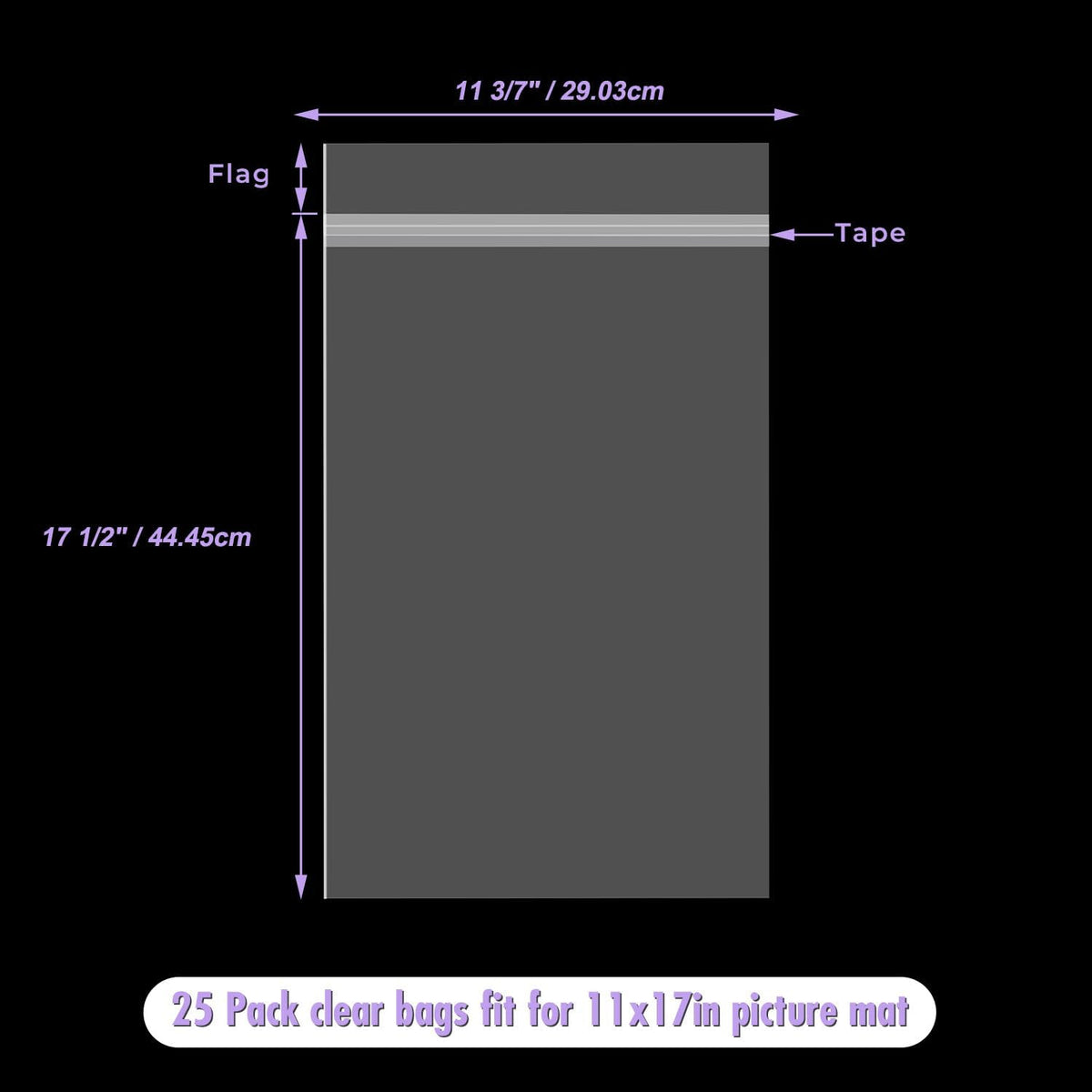Frametory, 25 Pack 11 3/7" x 17 1/2" Acid-Free Clear Plastic Bags, Self Seal Crystal Photo Sleeves for 11X17 Art Prints, Pictures & Framing Mat Mattes