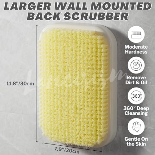Wall Mounted Back Scrubber, Large Exfoliating Brush with Self Adhesive Hook for Shower Bathing Scrub Brush Back Brush & Body Scrubber - Shower Accessories 7.9 x 11.9 inches