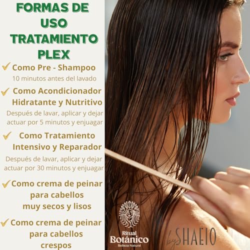 RITUAL BOTANICO Kit Crecimiento Acelerado y Reparación S.O.S.: Shampoo de Romero, Mascarilla para el Cabello con Colageno, Acondicionador Intensivo PLEX, Termoprotector para cabello (Incluye Obsequio)
