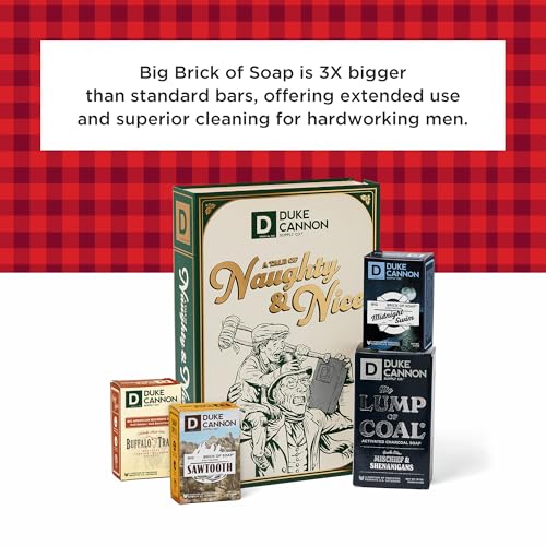 Duke Cannon Supply Co. Holiday Naughty & Nice Gift Set - Full Size Lump of Coal Soap & 3 Junior Soaps (American Bourbon, Sawtooth, Midnight Swim)