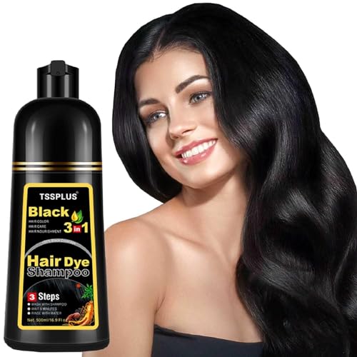 TSSPLUS Black Hair Dye Shampoo, 500ml - Organic Natural Hair Color Dye Shampoo for Women & Men, Instant Gray White Hair Cover, Plant Essence, Semi-Permanent