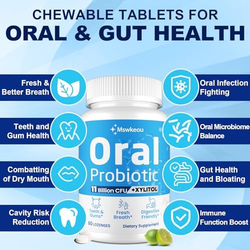 Oral Probiotics for Mouth Bad Breath for Adults 11 Billion CFU, Best Breath Oral Dental Probiotics for Teeth & Gums, Dry Mouth, Gum Restore, Fresh Breath, Chronic Halitosis & Gut Health, 60 Lozenges