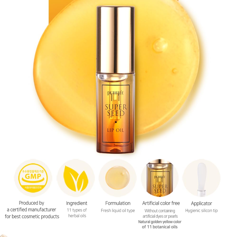 Lip Oil Super Seed | 0.10 Oz | Glass Lip, Healthy Lip Care, Moisturizing Lip Oil with Honey, Propolis, Herbal Oil, Glowy, Revitalizing, Calming Lip, Non-sticky, Non-artificial Colors