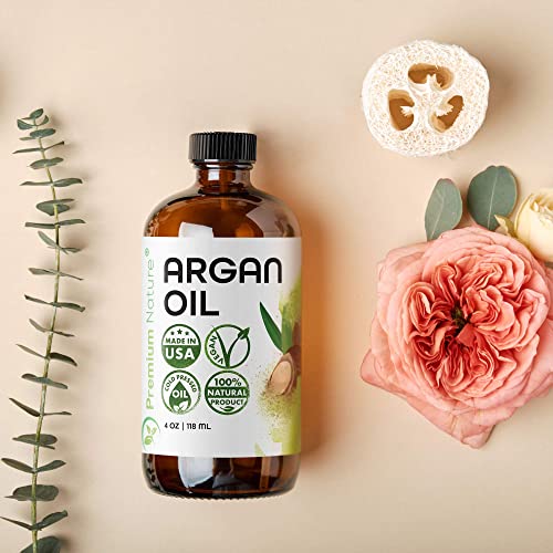 Premium Nature Argan Oil for Hair Virgin 100% Pure Cold Pressed Argon Oil Hair Serum For Hair Stimulate Growth for Dry and Damaged Hair Argan Oil for Skin Body Moisturizer Nails Protector 4 oz