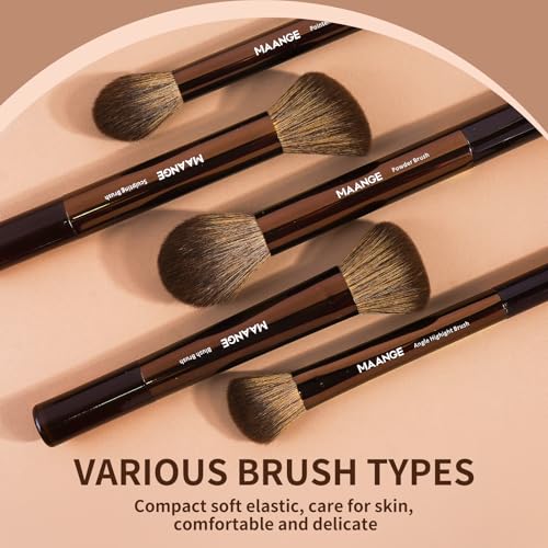 MAANGE 14-Piece Makeup Brush Set with Aluminum Ferrule- Premium Synthetic Makeup Brushes Kit Foundation Powder Brush Eye Shadow for Beginners & Professionals(Dark Coffe)