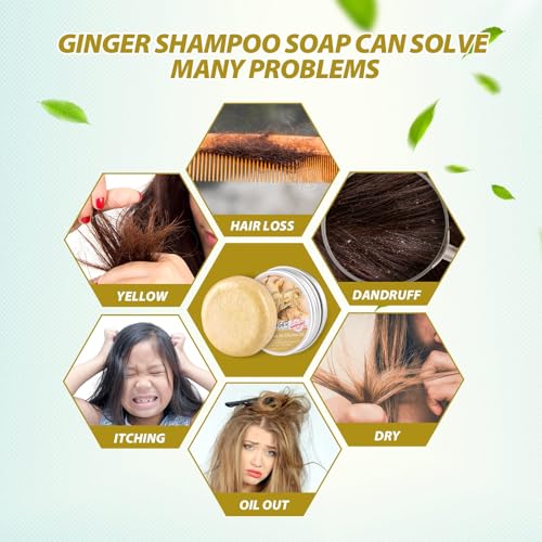 Starhig Ginger Hair Regrowth Shampoo Bar, 3 Pcs, Natural Organic, Promotes Growth, Repairs Damaged Hair, Suitable for All Hair Types