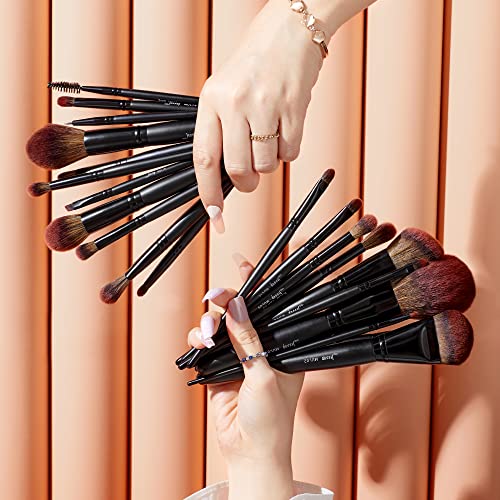 Jessup Makeup Brushes Set Premium Synthetic Powder Foundation Highlight Concealer Eyeshadow Blending Eyebrow Liner Spoolie Brush Set Black 21pcs T271