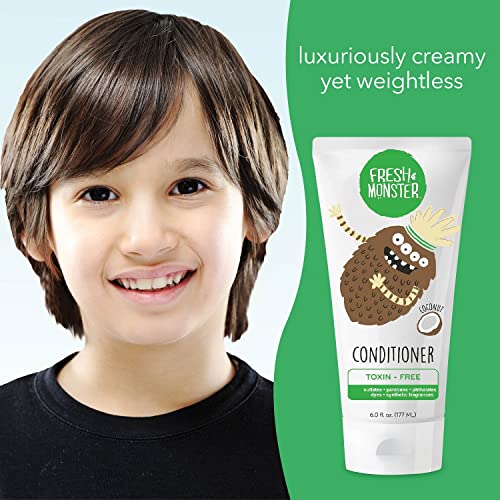 Fresh Monster Kids Hair Conditioner, Toxin-Free, Hypoallergenic & Natural, Hair Conditioner for Kids, Coconut (2 Pack, 6oz/each)