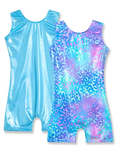 Nymphperi Girls Gymnastics Leotards Size 5-6 Years Old Sparkle Breathable Pure Black Biketards Shiny Seamless Colorful Stars Print Unitards for Children Team Competiton