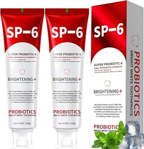 Sp-6 Probiotics Whitening Toothpaste, Sp-6 Ultra Whitening Toothpaste, Enhanced Formula with Enamel-Safe, Fluoride-Free, Fresh Breath Mint Flavor for Oral Health (2)