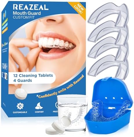 Mouth Guard for Grinding Teeth at Night: Moldable Dental Guard for Sleeping - Nighttime Protection for Teeth with 12 Cleaning Tablets