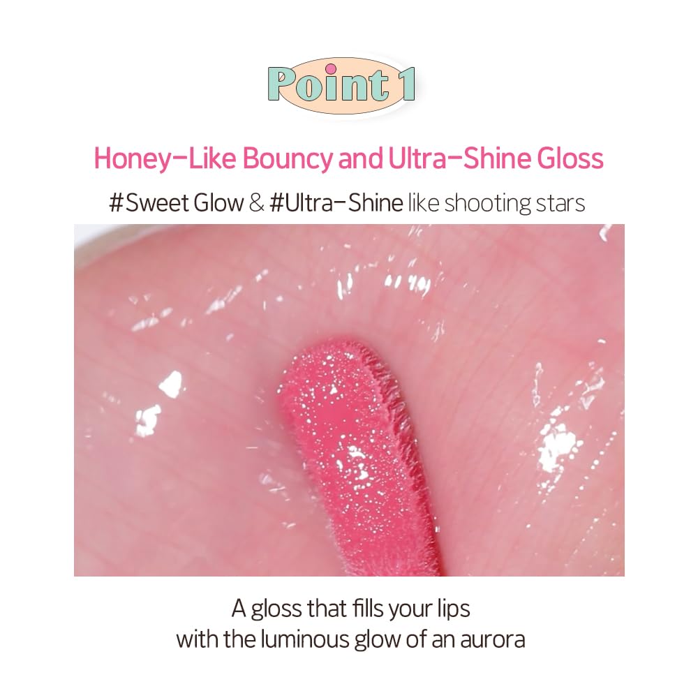 ETUDE Over Glowy Lip Gloss #2 Cotton Candy | Non-Sticky Vegan Lip Tint | Moisturized & Long-lasting Lip Gloss | Daily Tint for Dry Lips, Korean Makeup, K-beauty, Perfect for Gift
