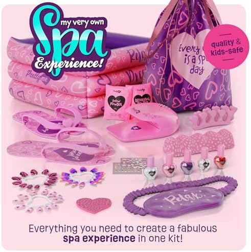 Pretty Me Spa Day Kit for Girls - Kids Manicure Pedicure Gift Set for Ages 5 to 10 - Girl Gifts - Kid Foot and Nail Kits - 6 Years Old Birthday Ideas - Children Toys Age 6-8 5-7