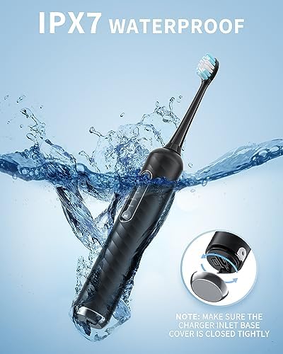 Electric Toothbrush with Water Flosser, 4 in 1 Cordless Toothbrush and Water Flosser Combo for Multiple Users and Needs, Portable for Travel and Home,Black