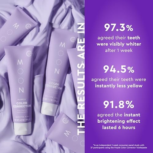 MOON Purple Toothpaste for Teeth Whitening & Enamel Protection - Hydroxyapatite Toothpaste Without Fluoride - Color-Correcting Formula for Long-Term Whitening - Neutralize Stains - Mint (4.2 Oz)
