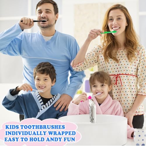 40 Pcs Disposable Toddler Toothbrushes, Suction Cup Bulk Kids Toothbrushes with 5 in Comb, Individually Wrapped Animal Toothbrush for Home, School, Camp, Daycare, Travel