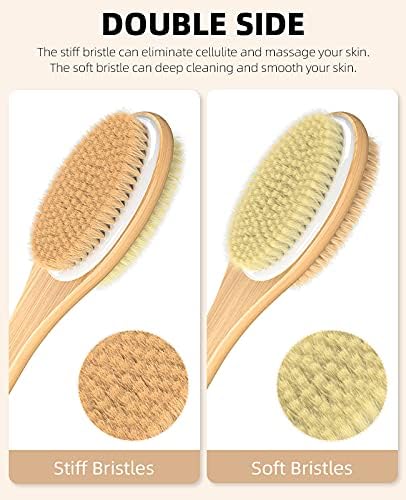 Metene 2 Pack Shower Brush with Soft and Stiff Bristles, Bath Dual-Sided Long Handle Back Scrubber Body Exfoliator for Wet or Dry Brushing