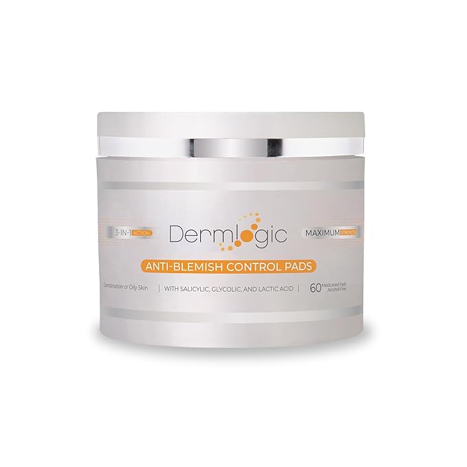 Acne Treatment Pads- Contains Salicylic, Glycolic, & Lactic Acid for Face & Body. Clears Away Clogged Pores, Oily Skin & Cystic Breakouts. Removes Dark Spots, Blackhead & Whitehead Pimples