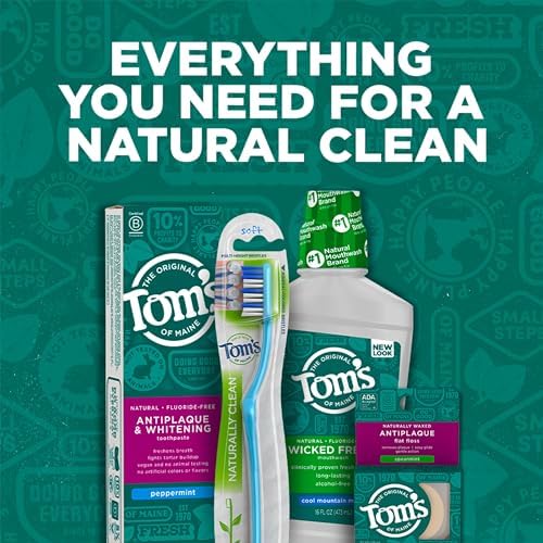 Tom's Of Maine Whole Care Natural Fluoride Mouthwash, Fresh Mint, 16 Oz (Pack of 3) (Packaging May Vary)