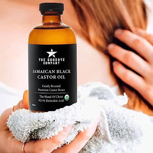The Goodbye Company Black Castor Oil for Hair Growth – Organic, Cold-Pressed & Unrefined 100% Pure & Hexane-Free - Glass Bottle (450mL) Nourishing Oil for Eyebrow, Eyelash & Stronger Hair (16.9 oz)
