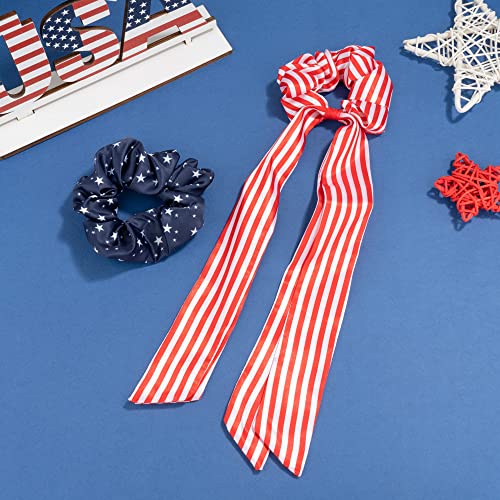 Madison Tyler Americana Collection | 2 Pcs Patriotic USA Star and Striped Elastic Scrunchies for Hair Ties | Hair Accessories Set