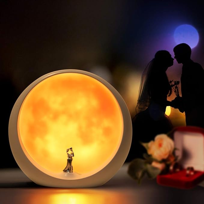 Moon Lamp for Living Room, Decoration Night Light, Anniversary Valentine Gifts for Him, Mr & Mrs Signs for Wedding Table Décor, Art Ornament Home Gift Xmas Gift, Newlywed Couples Under The Full Moon