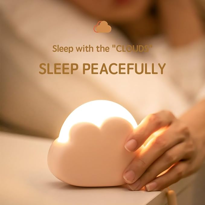 Portable LED Night Light, Cute Cloud Mini Desk Lamp with 4 Working Modes, Rechargeable Kids Night Light for Camping, Bedside Lamp for Bedroom Nightlights [with Wrist Strap] [with USB Cable]