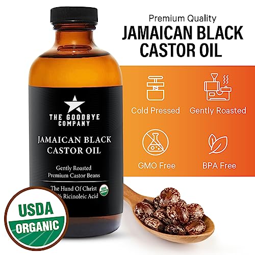The Goodbye Company Black Castor Oil for Hair Growth – Organic, Cold-Pressed & Unrefined 100% Pure & Hexane-Free - Glass Bottle (450mL) Nourishing Oil for Eyebrow, Eyelash & Stronger Hair (16.9 oz)