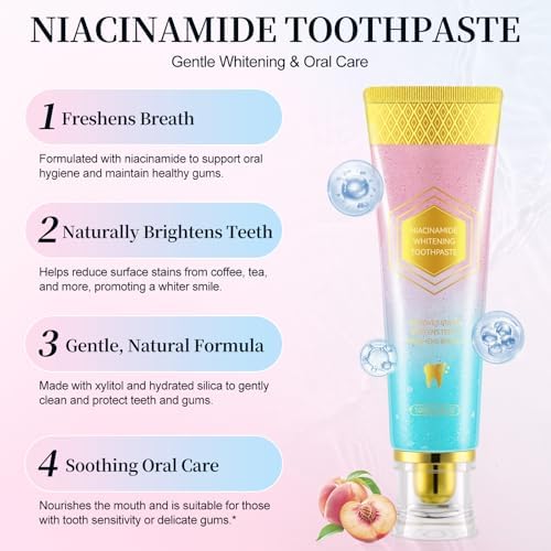 Niacinamide Whitening Toothpaste 3 Pack, Niacinamide Toothpaste, Freshening Breath & Deep Gentle Cleaning, 3.8Oz