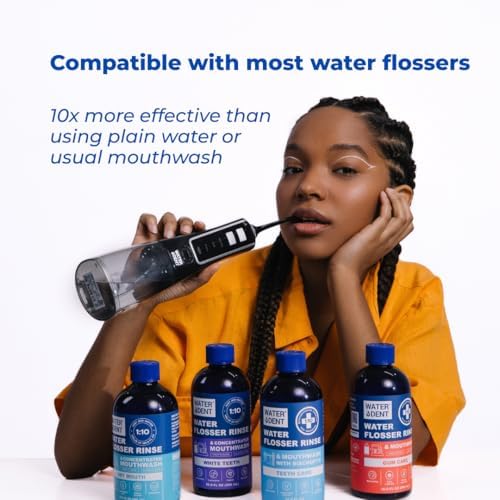 | Water Flosser Rinse, IRRIGANT, Concentrate Mouthwash | When dilluted1:10 = 44 fl.oz, Travel Size, Add to Oral irrigator, Mint Flavor, Alcohol & Fluoride Free. Made in USA | 4 fl.oz