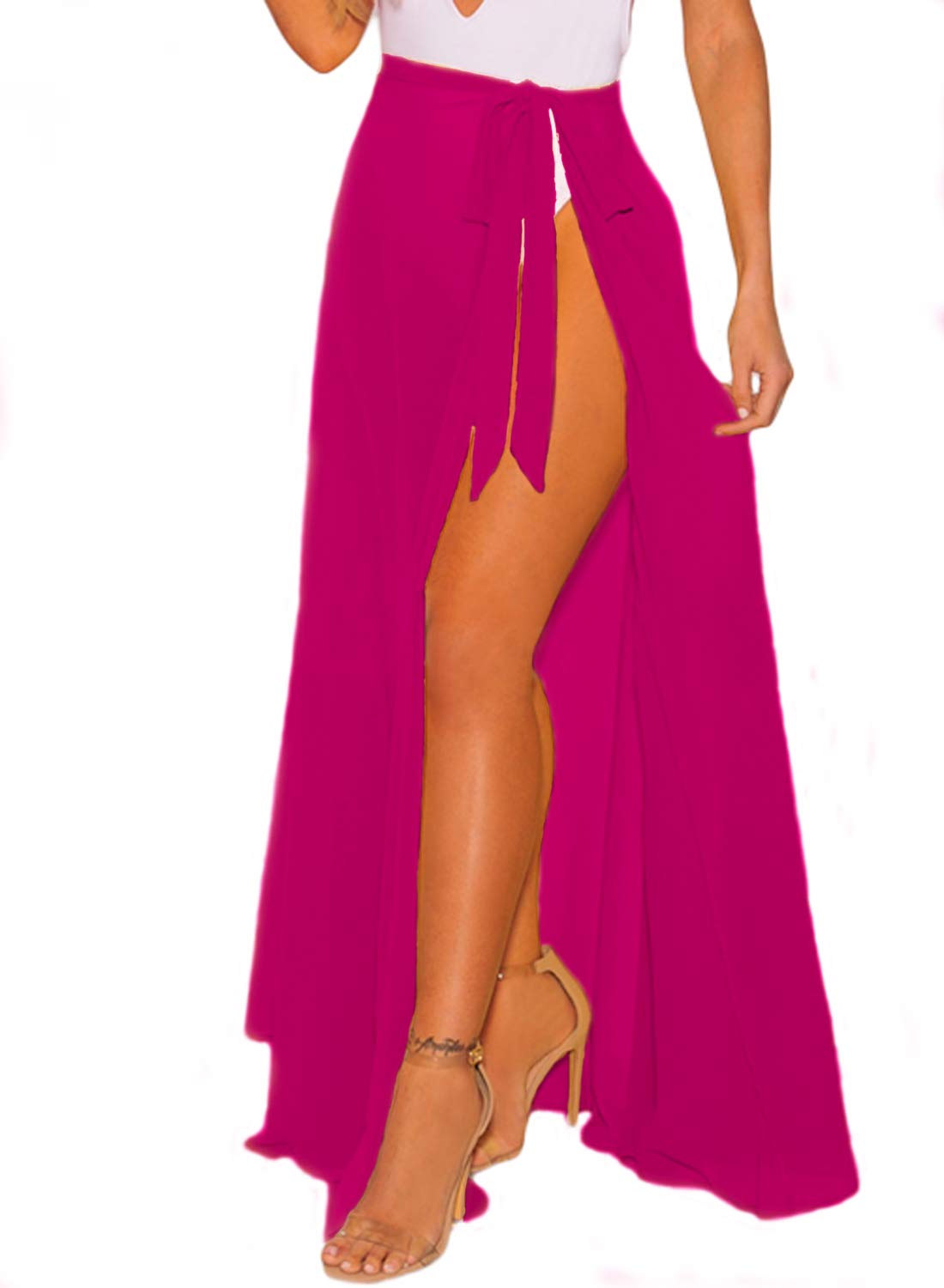 OmicGot Women's Beach Swimsuit Wrap Skirt Cover Ups for Swimwear Sarongs Pareo Magenta Long L-XL