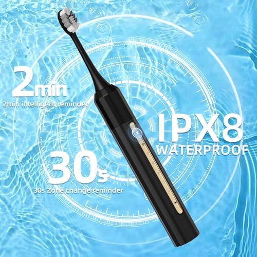 Sonic Electric Toothbrush with 10 Brush Heads for Adults and Children, Up to 30 Days on a Single Charge, 5 Modes, Built-in 2-Minute Smart Timer, IPX8 Waterproof Electric Toothbrush (Black)