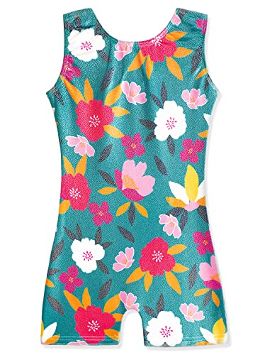 HOZIY Leotards for Girls Gymnastics Size 6-7 Years Blue Flower Floral Tumbling Outfits Biketard Dance Clothes Clothing Toddlers Sparkle Sparkly Glitter Kids
