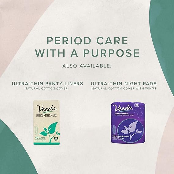 Veeda Natural Cotton Day Pads for Women - Heavy Flow Absorbent Ultra-Thin Feminine Pads with Wings - Hypoallergenic Period pads - Unscented & Chlorine free Sanitary Napkins - 112 Count