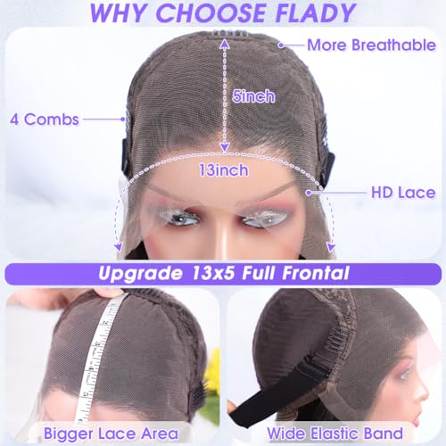 Flady 28 inch Straight HD Lace Front Wigs Human Hair Pre Plucked 180 Density 13x4 Glueless Bone Straight Human Hair Wigs For Black Women Transparent Lace Frontal Wig With Baby Hair