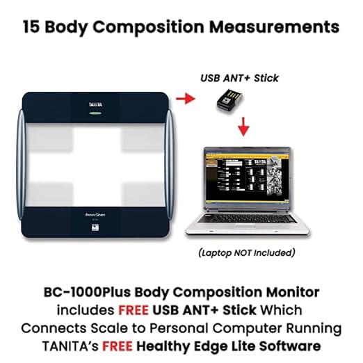 Tanita BC-1000plus Black ANT+ Wireless Body Composition Monitor - Smart Digital, 15 Full Body Metrics, BMI Fat Muscle Mass Analysis - 440 lbs Capacity Athlete, Guest Mode, FDA Cleared Japan Technology