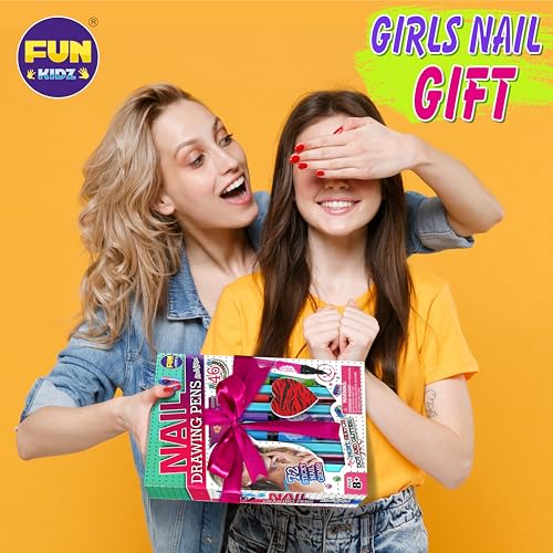 Craft Nail Pens Kit for Kids Ages 7-12, FunKidz Nail Set with Nail Polish Glitter Sticker Temporary Makeup Nails Kit for Girl Teens Party Activities Gifts